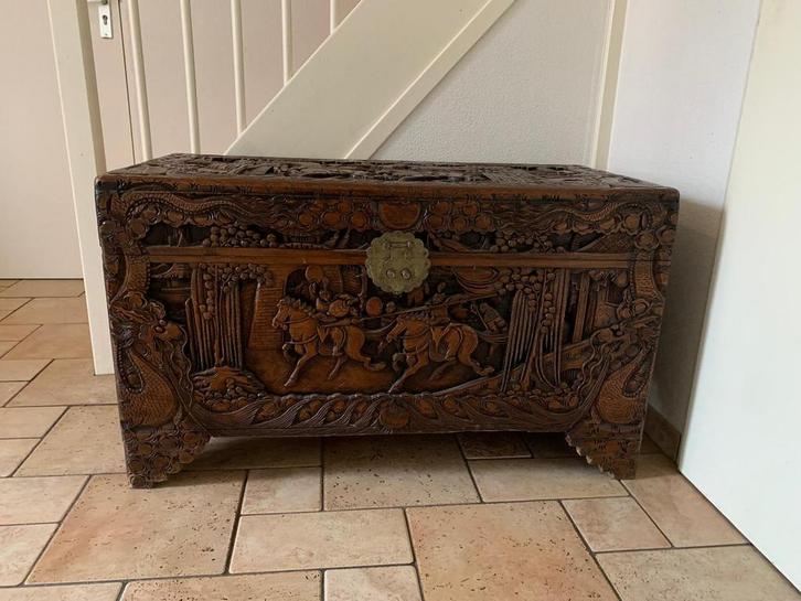 Authentieke Djati Dekenkist Indonesië Jaren '40, Antiek en Kunst, Antiek | Meubels | Kasten, Ophalen