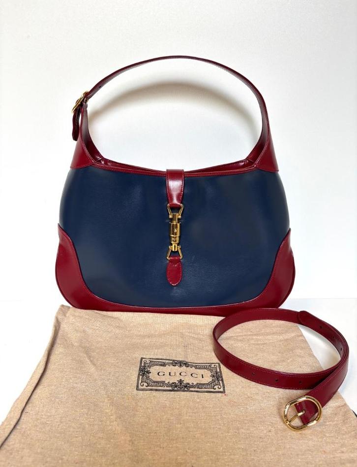 GUCCI Jackie 1961 blauw rood hand/schouder tas bag, Sieraden, Tassen en Uiterlijk, Tassen | Damestassen, Zo goed als nieuw, Schoudertasje
