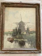 Garjeanne schilderij 'zomerlandschap met roeiboot en molens', Antiek en Kunst, Ophalen