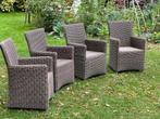 4 grijze wicker "Life" tuinstoelen – stevig & comfortabel, Ophalen, Gebruikt, Wicker