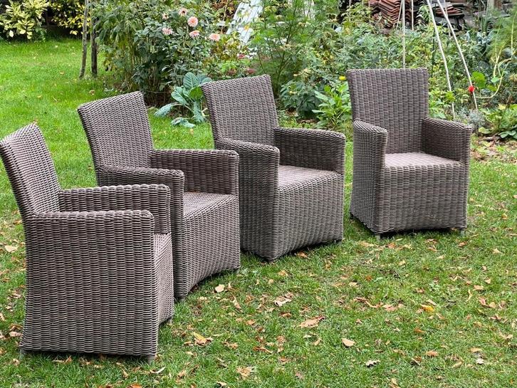 4 grijze wicker "Life" tuinstoelen – stevig & comfortabel, Tuin en Terras, Tuinstoelen, Gebruikt, Wicker, Ophalen