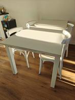 In lengte verstelbare eettafel met stoelen, Huis en Inrichting, Tafels | Eettafels, Ophalen, Gebruikt, 150 tot 200 cm, Landelijk