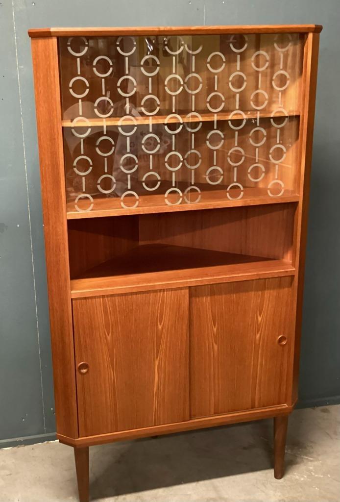 Deense wandkast, Huis en Inrichting, Kasten | Ladekasten, Gebruikt, 100 tot 150 cm, 50 tot 100 cm, 25 tot 50 cm, Teakhout, Glas