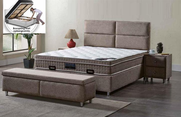 Boxspring Quattro opbergbed complete set-Zelf samenstellen, Huis en Inrichting, Slaapkamer | Bedden, Nieuw, Tweepersoons, Ophalen of Verzenden