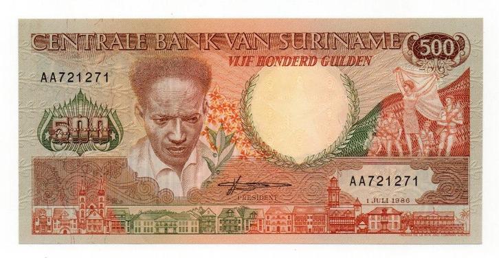 Suriname 500 gulden 1986 - Unc - 037, Postzegels en Munten, Bankbiljetten | Amerika, Los biljet, Zuid-Amerika, Verzenden