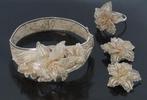Filigrain zilveren antiek set armband ring oorbel bloem dame