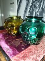 Glazen doodskop kaarsenhouders windlichten, Ophalen of Verzenden, Minder dan 50 cm, Groen, Glas