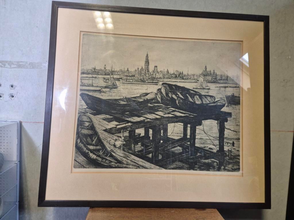 Toon Pluijmers - panorama op Antwerpen over de Schelde, Antiek en Kunst, Ophalen