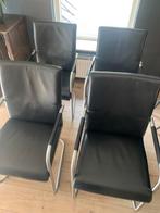 4 Zwarte eetkamerstoelen, Huis en Inrichting, Stoelen, Ophalen, Zwart, Leer, Zo goed als nieuw