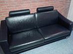 Zwarte leren bank, Huis en Inrichting, Ophalen, Gebruikt, Tweepersoons, Rechte bank