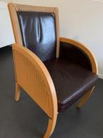 Mooie rieten stoel met leer (Loom), Bruin, Ophalen of Verzenden, Zo goed als nieuw, Eén