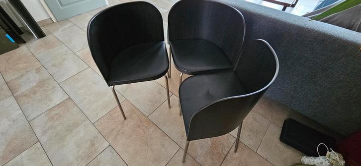 1 Zwarte Vintage IKEA Fusion Stoel, Huis en Inrichting, Stoelen, Gebruikt, Drie, Kunststof, Metaal, Zwart, Ophalen