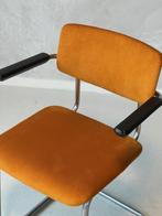 Gispen 1125 eettafelstoel vintage sledestoel buisframe geel, Metaal, Gebruikt, Overige kleuren, Vintage