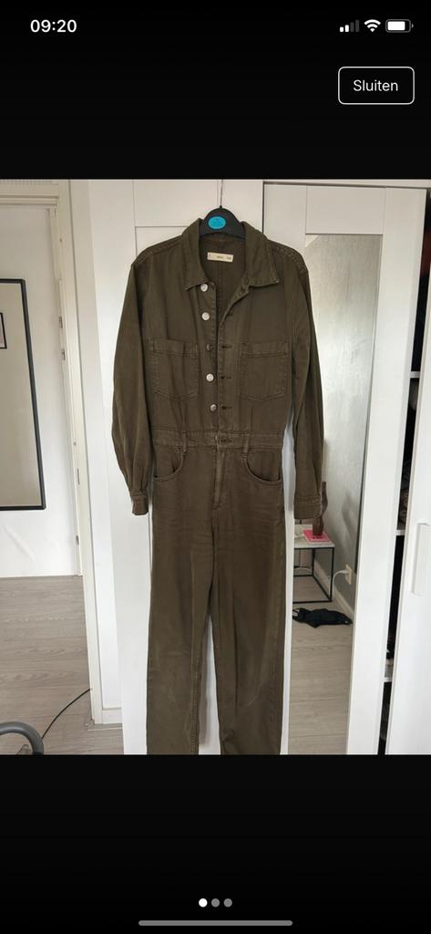 Mooi donkergroene denim jumpsuit van Mango maat XS, Mango, Ophalen of Verzenden, Zo goed als nieuw, Maat 34 (XS) of kleiner