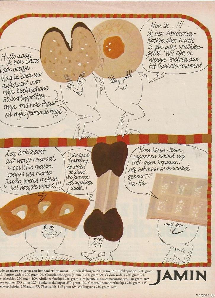 retro reclame 1972 Jamin banket bakkerij bokkepootjes, Verzamelen, Retro, Overige typen, Verzenden