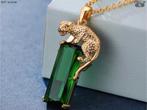 Prachtige nieuw vergulde setje ketting en hanger , Panter, Verzenden, Nieuw, Met edelsteen, Goud