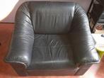 2 zwart leren fauteuils, Huis en Inrichting, Fauteuils, Ophalen, Gebruikt, Modern zitcomfort van zwart leer, 50 tot 75 cm