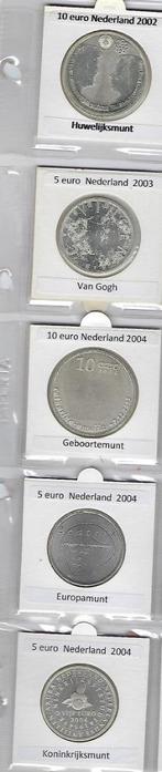 Eerste 5  zilver Herdenkingsmunten Nedl, Zilver, Euro's, Ophalen of Verzenden, Koningin Beatrix