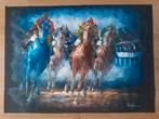 Schilderij paardenraces horse races paarden zonder lijst, Ophalen of Verzenden