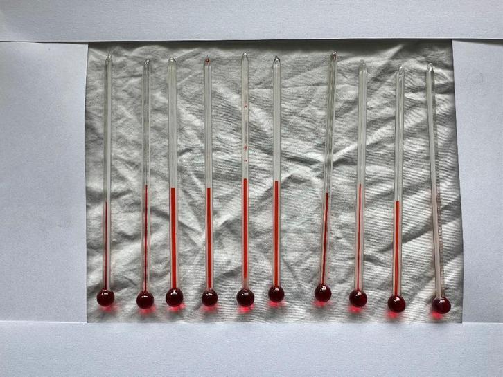 Losse reclame thermometer buisjes. 11,4 cm. lang., Verzamelen, Merken en Reclamevoorwerpen, Gebruikt, Gebruiksvoorwerp, Ophalen of Verzenden