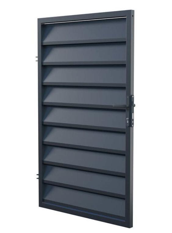 Moderne antraciet looppoort met horizontale lamellen 100x180, Tuin en Terras, Tuinpoorten, Nieuw, Looppoort, Staal, 150 tot 200 cm