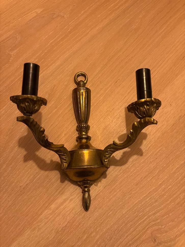 Vintage Messing Wandlamp | tweearmige wandlamp, Huis en Inrichting, Lampen | Wandlampen, Gebruikt, Metaal, Ophalen of Verzenden