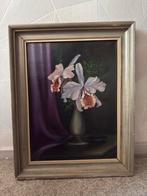 Vintage olieverf stilleven – Orchidee in vaas – met lijst, Ophalen of Verzenden
