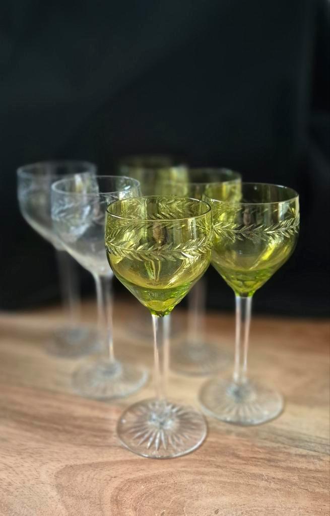 Vintage Wijnglazen Set van 6, Antiek en Kunst, Antiek | Glas en Kristal, Ophalen of Verzenden