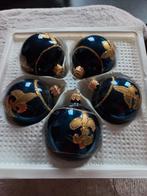 Vintage Mondgeblazen Blauwe Kerstballen met Gouden Decoratie, Diversen, Kerst, Ophalen of Verzenden, Zo goed als nieuw