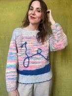 Vintage gebreide wollen trui - embroidery - 90s -baggy S/36, Ophalen of Verzenden, Vintage, Roze, Maat 36 (S)