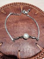 Vintage sterling zilver armband met 1 wit zoetwater parel, Sieraden, Tassen en Uiterlijk, Armbanden, Verzenden, Wit, Zo goed als nieuw