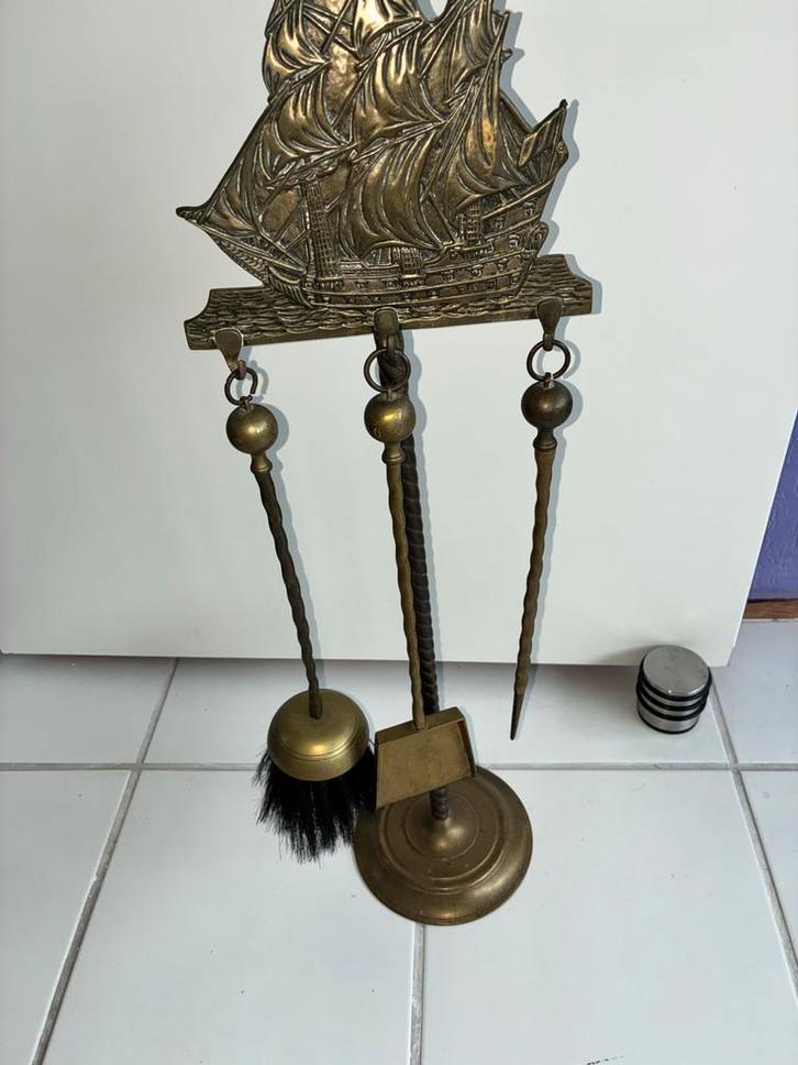 Antiek haardstel met scheepsmotief, Huis en Inrichting, Haarden, Gebruikt, Overige soorten, Ophalen