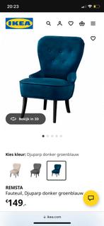 Remsta Ikea Fauteuils velvet blauw, Huis en Inrichting, Fauteuils, Ophalen, Zo goed als nieuw, 75 tot 100 cm, 50 tot 75 cm