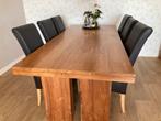Set van 6 leren eetkamerstoelen, Huis en Inrichting, Ophalen, Gebruikt, Bruin, Hout