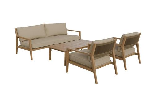 Loungeset Felline | met 3-persoonsbank | Acaciahout | Sand, Tuin en Terras, Tuinsets en Loungesets, Nieuw, Loungeset, Hardhout