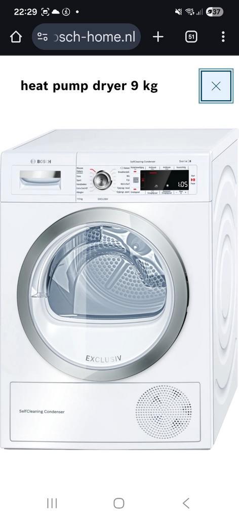 Zgan BOSCH droger A++ EXCLUSIV 9kg Warmtepomp WTW87590NL/02, Witgoed en Apparatuur, Wasdrogers, Zo goed als nieuw, Overige typen