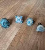 Antieke Servetringen met Blauwe Kralen (Set van 4), Antiek en Kunst, Antiek | Bestek, Ophalen of Verzenden