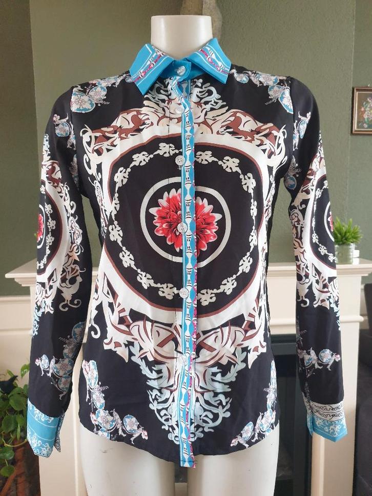 Made in Italy zwarte print top blouse 38 M 40 Gratis verzend, Kleding | Dames, Blouses en Tunieken, Zo goed als nieuw, Maat 38/40 (M)