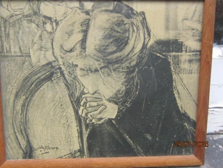 Jan Toorop, Tek/Litho, Miek Janssen in Gebed in lijstje, Antiek en Kunst, Kunst | Tekeningen en Foto's, Ophalen