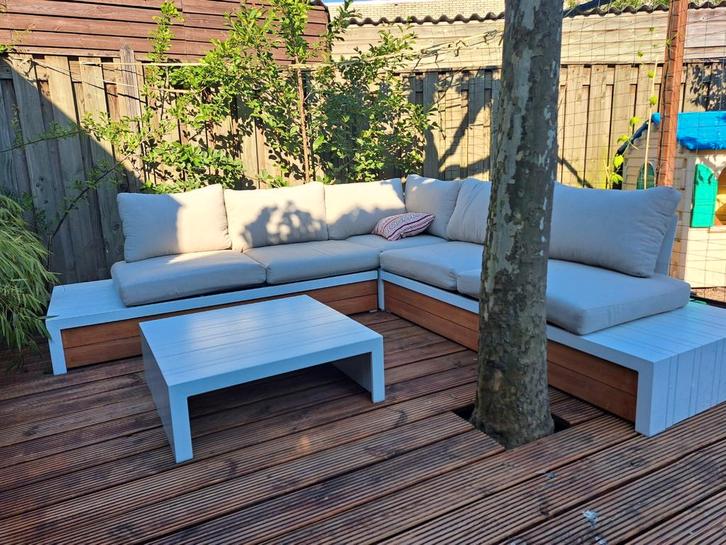 Central Park Loungset Cassis hoekbank Praxis ZGAN wit hout, Tuin en Terras, Tuinsets en Loungesets, Zo goed als nieuw, Ophalen