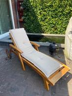Opklapbare houten ligstoel met wielen en kussen, Tuin en Terras, Ophalen, Hout, Verstelbaar
