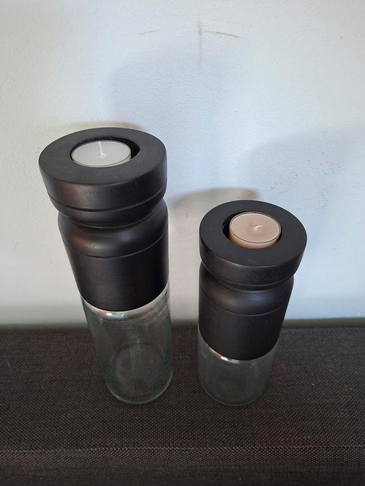 Set van 2 zwarte kandelaars, Huis en Inrichting, Woonaccessoires | Kandelaars en Kaarsen, Zo goed als nieuw, Kandelaar, Minder dan 25 cm