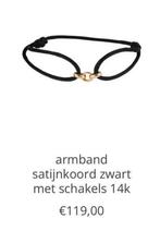 Armband met satijnkoord zwart met gouden schakels 14k, Ophalen of Verzenden, Nieuw, Goud, Overige materialen