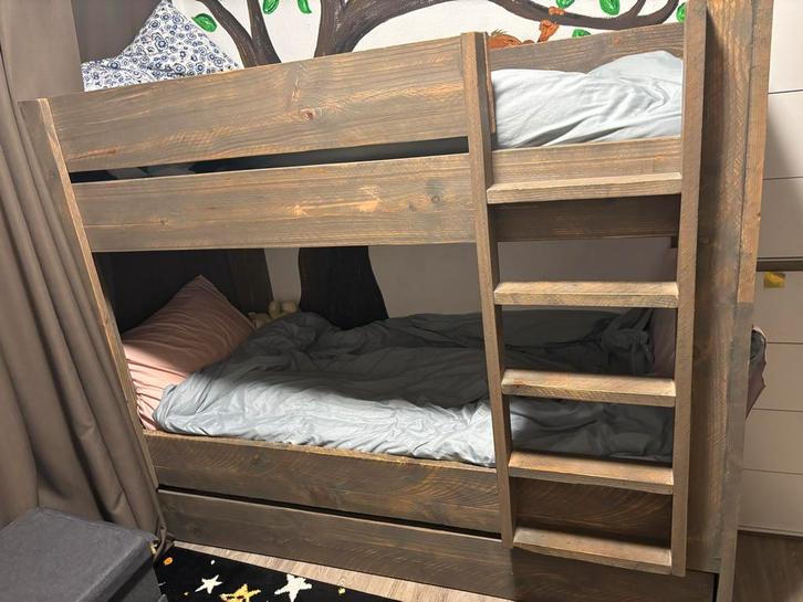 Steigerhouten Stapelbed, Huis en Inrichting, Slaapkamer | Stapelbedden en Hoogslapers, Zo goed als nieuw, Stapelbed, 90 cm, 200 cm