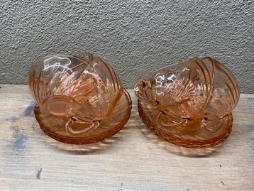 Vintage Rosaline roze kop en schotels swirl glas persglas beschikbaar voor biedingen