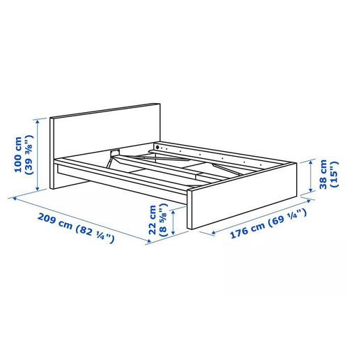 Tweepersoonsbed Malm (Ikea) 160x200 inc. lattenbodems, Huis en Inrichting, Slaapkamer | Stapelbedden en Hoogslapers, Gebruikt