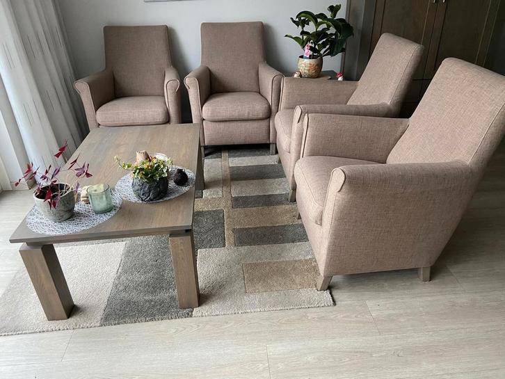 Zithoek met 4 Fauteuils + Salontafel, Huis en Inrichting, Fauteuils, Stof, 75 tot 100 cm, Ophalen