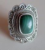 Koopje! Royale zilveren ring met malachiet, incl verzenden, Verzenden, Zo goed als nieuw, 17 tot 18, Dame