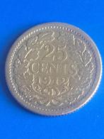 1912 kwartje in zilver Wilhelmina, Postzegels en Munten, Munten | Nederland, Verzenden, Zilver, 25 cent, Koningin Wilhelmina
