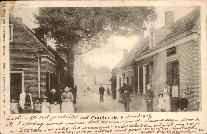 Gouderak - Dorpsstraat - Straatbeeld, Verzamelen, Ansichtkaarten | Nederland, Gelopen, Zuid-Holland, Voor 1920, Ophalen of Verzenden